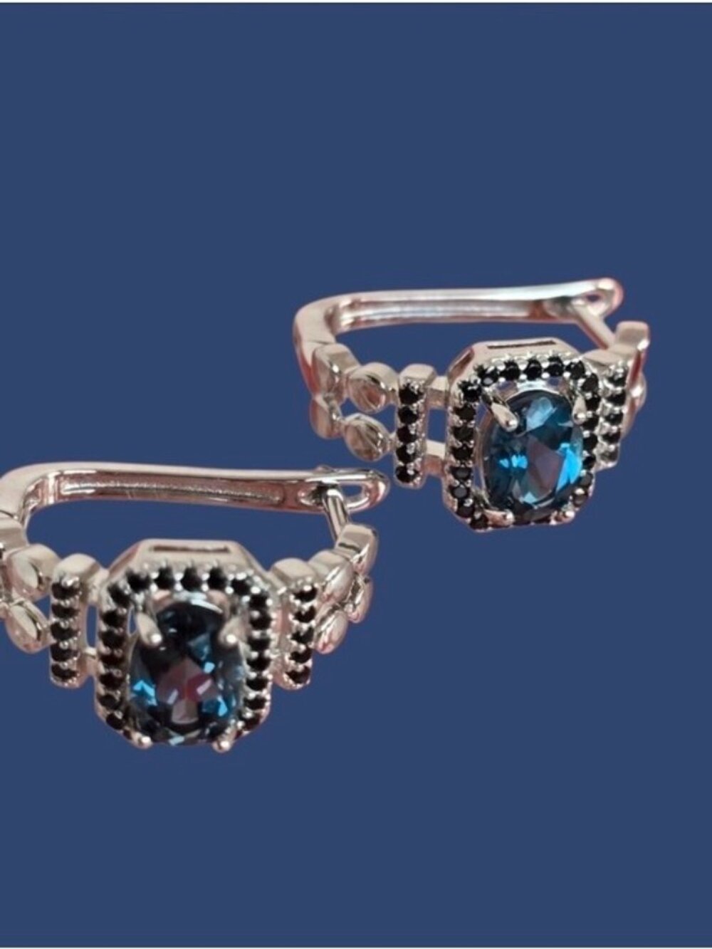 925 Sterling Silver Earrings With Natural London Blue Topaz & Spinel Gems